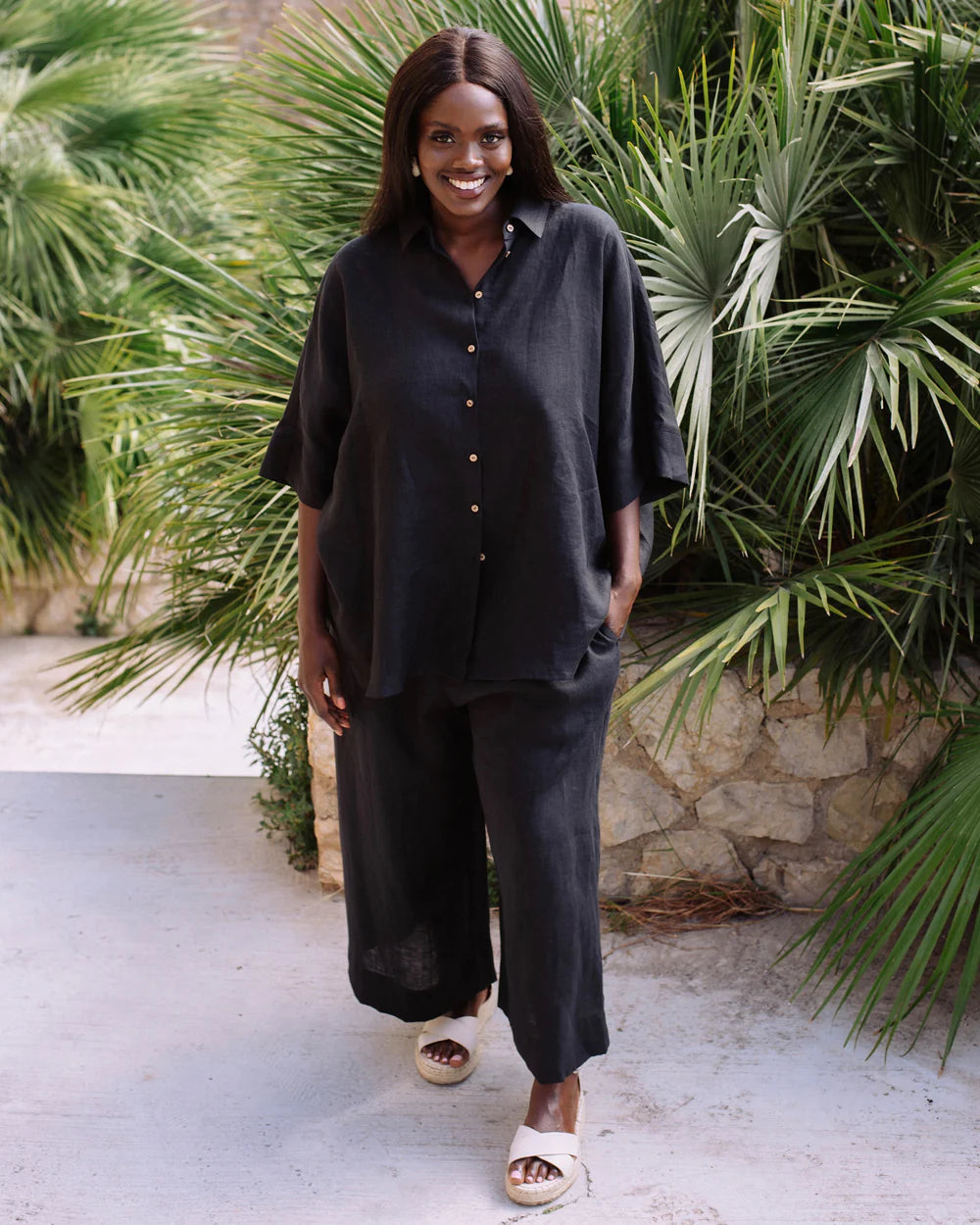 Plus size black linen pants sale