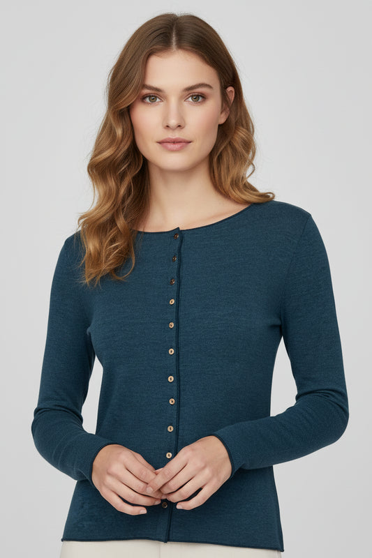 Petrol - Merino - Peysa - Plain